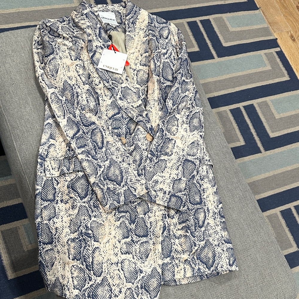 Unique21 Blue and Cream Snake Print Blazer - Picture 1 of 6